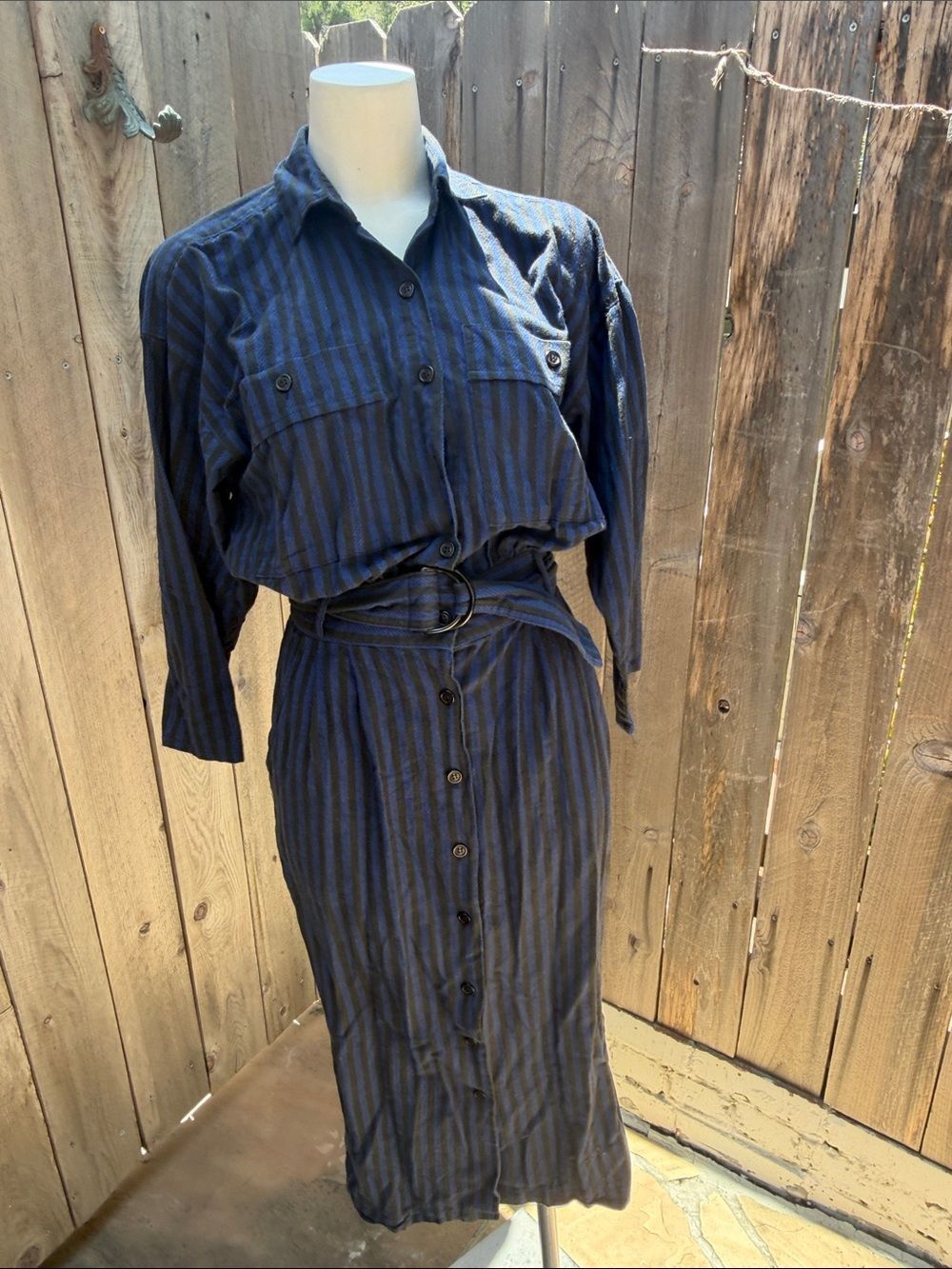 Vintage Carol Anderson Striped Navy and Black cotton Midi Shirt Dress